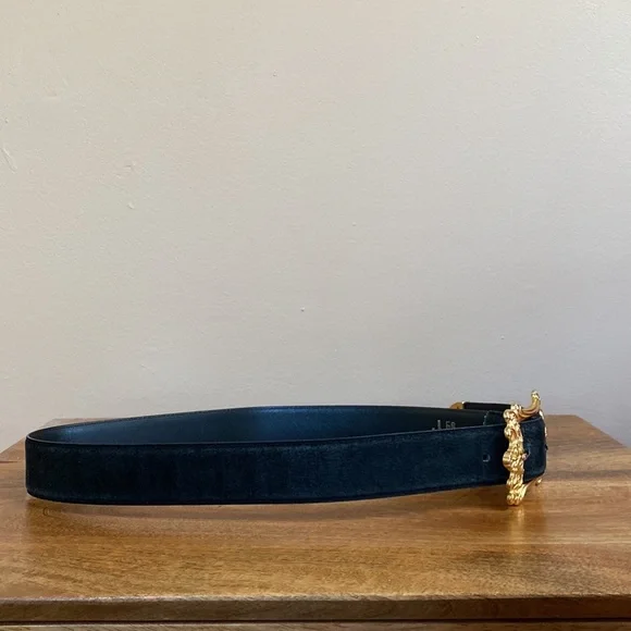 VTG 90’s Express Black Suede Leather Victorian Goth Gold Rocco Belt - Picture 2 of 14